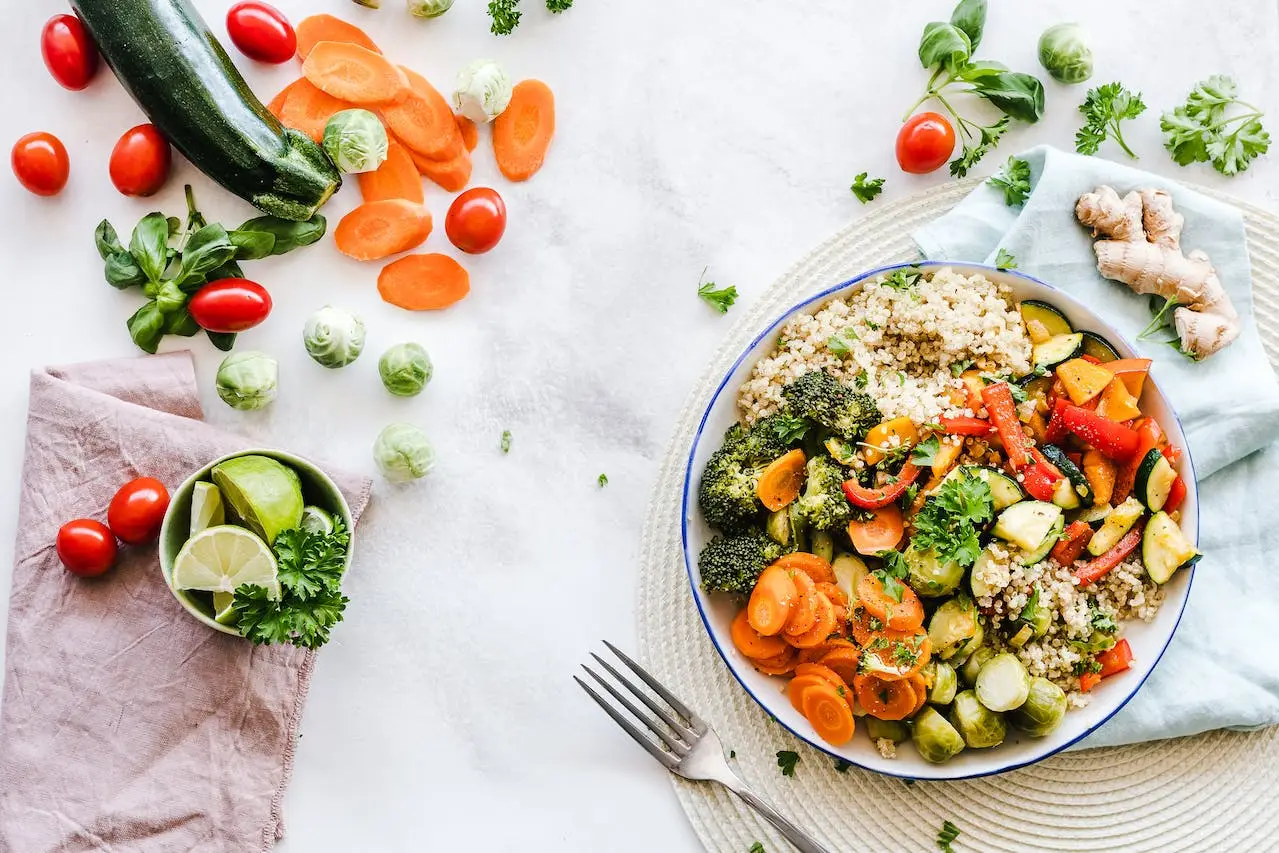 Salad and vegetables on a table